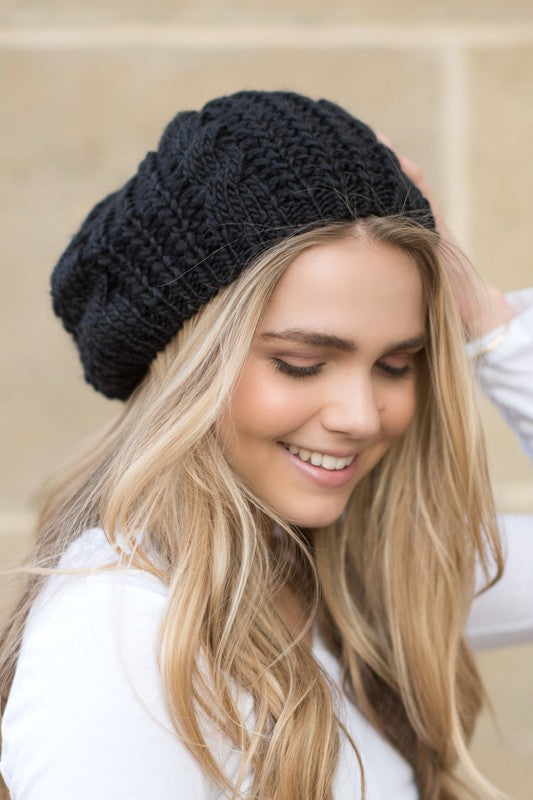 Black Knit Slouchy Beret