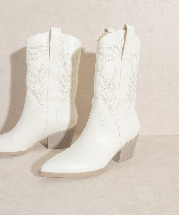 White Embroidered Short Boot