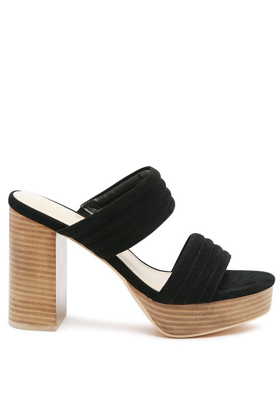 Black  SUEDE SLIP-ON BLOCK HEELED SANDAL