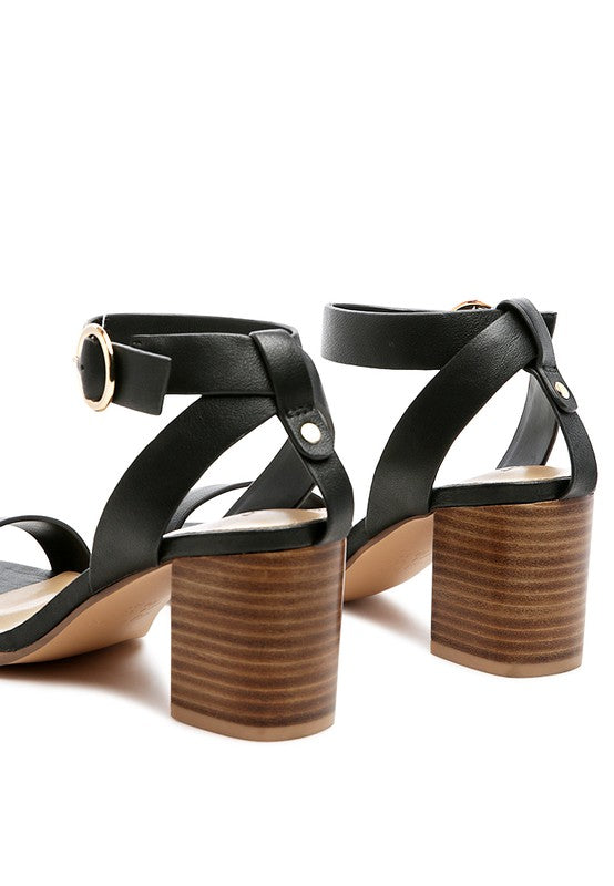 Black STACK BLOCK HEELED SANDAL