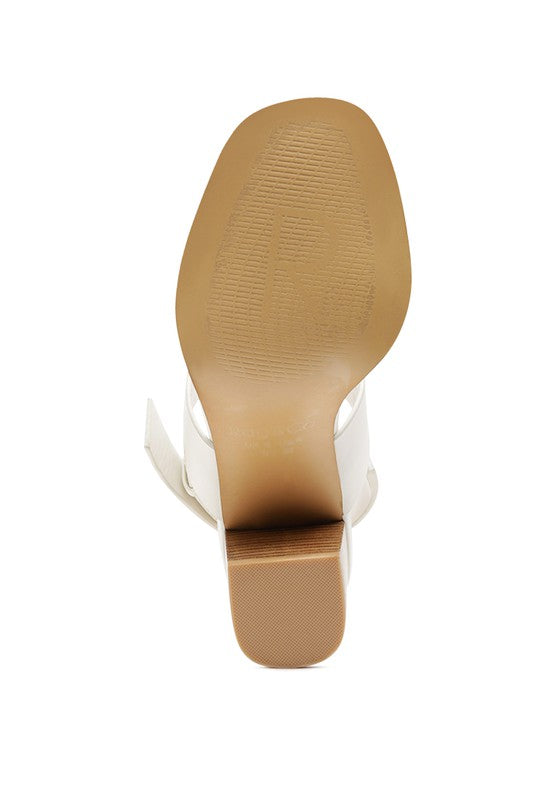 White SLINGBACK BLOCK HEEL LEATHER SANDAL