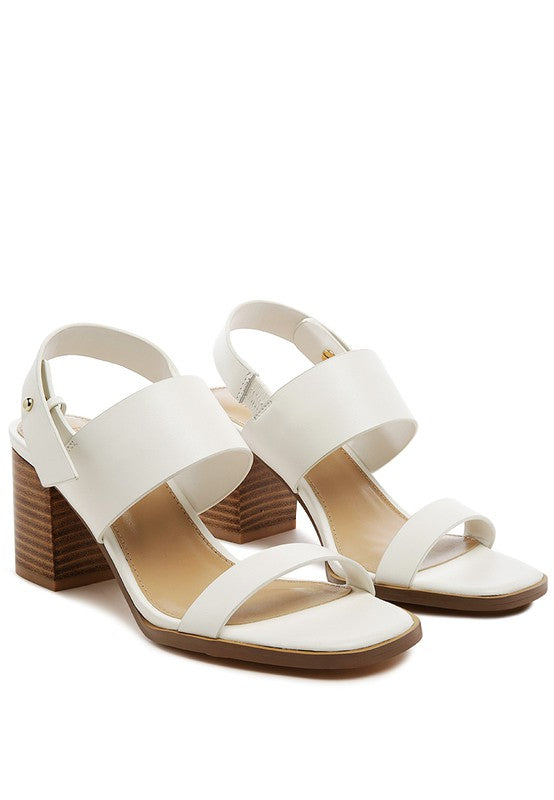 White SLINGBACK BLOCK HEEL LEATHER SANDAL