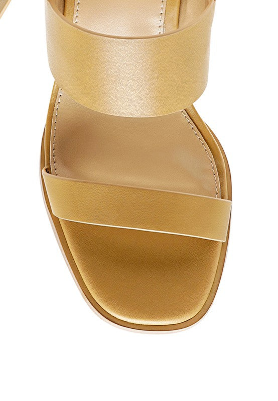 Tan SLINGBACK BLOCK HEEL LEATHER SANDAL