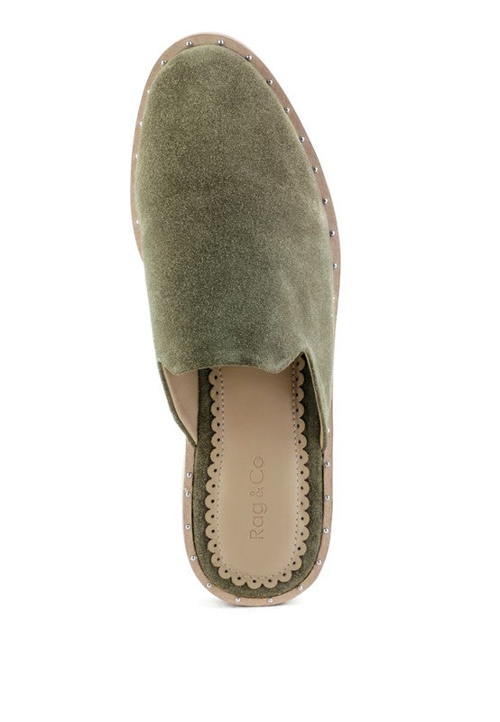 Green SUEDE CANVAS MULES