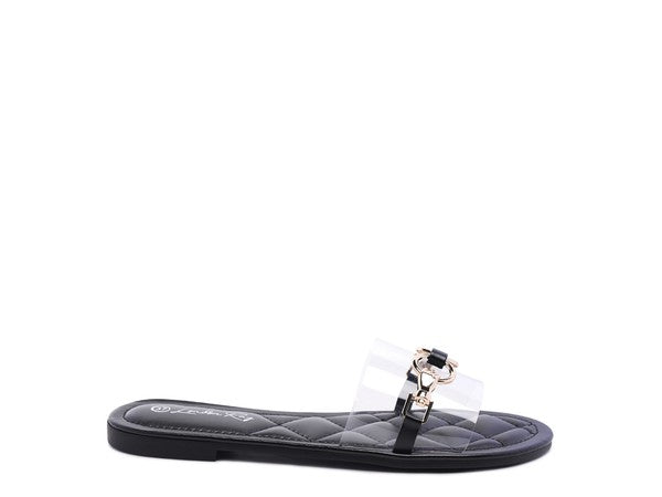 Black  Clear Buckled Quilted Slides