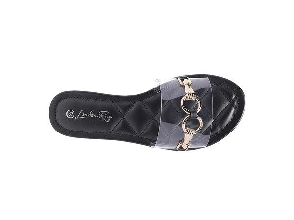 Black  Clear Buckled Quilted Slides