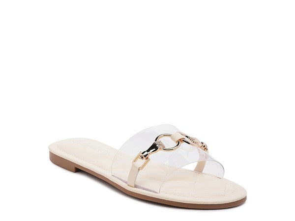 BEIGE  Clear Buckled Quilted Slides