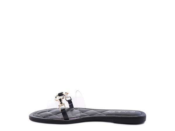 Black  Clear Buckled Quilted Slides