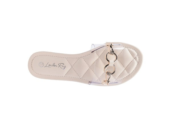 Beige  Clear Buckled Quilted Slides