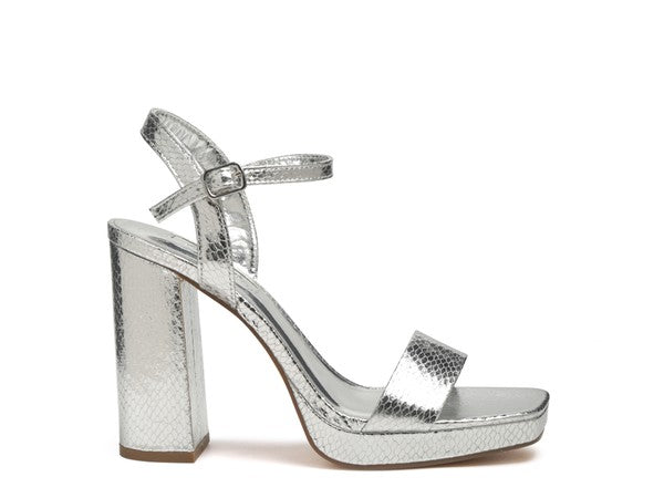 Silver Metallic High Block Heel Sandal