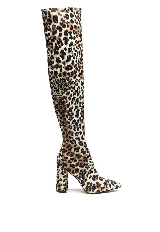 Leopard KNEE HIGH PRINT BLOCK HEELED BOOT