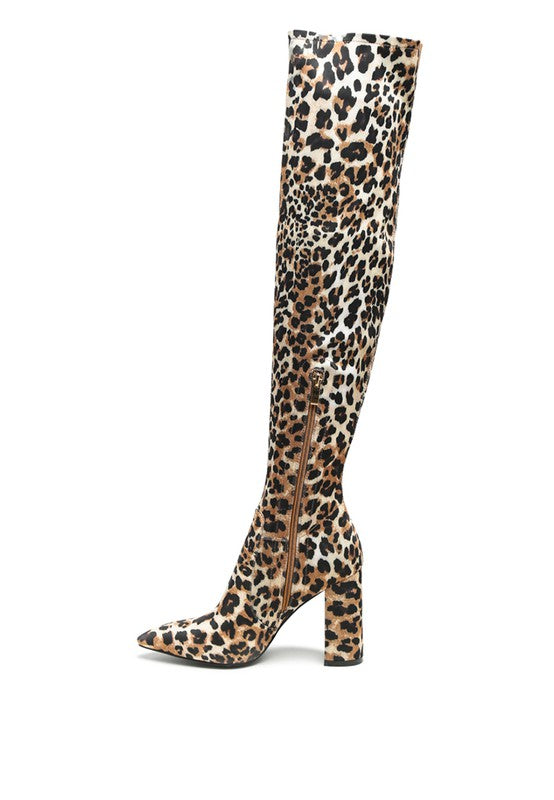 Leopard KNEE HIGH PRINT BLOCK HEELED BOOT