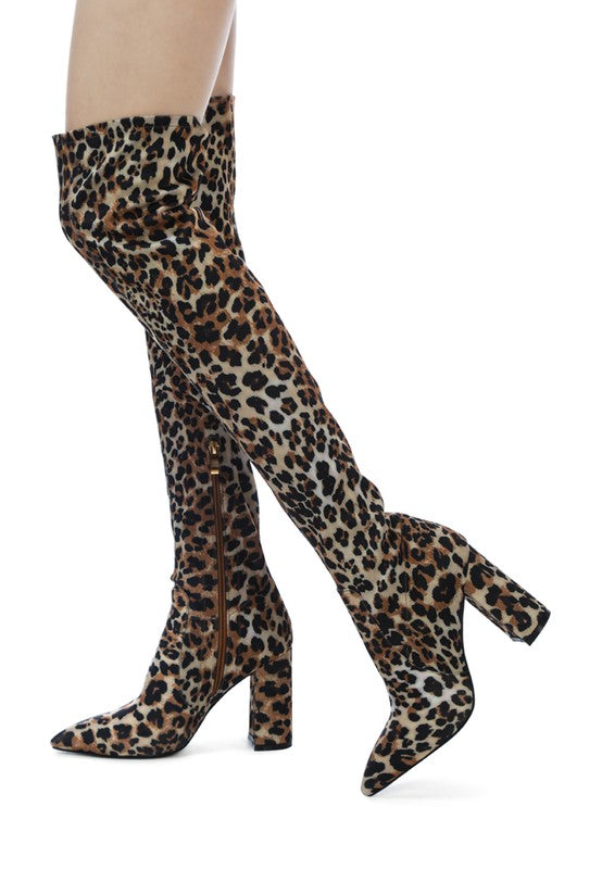 Leopard KNEE HIGH PRINT BLOCK HEELED BOOT