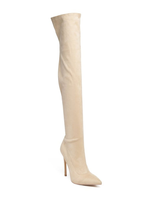 Beige  Stretch Over The Knee Stiletto Boots