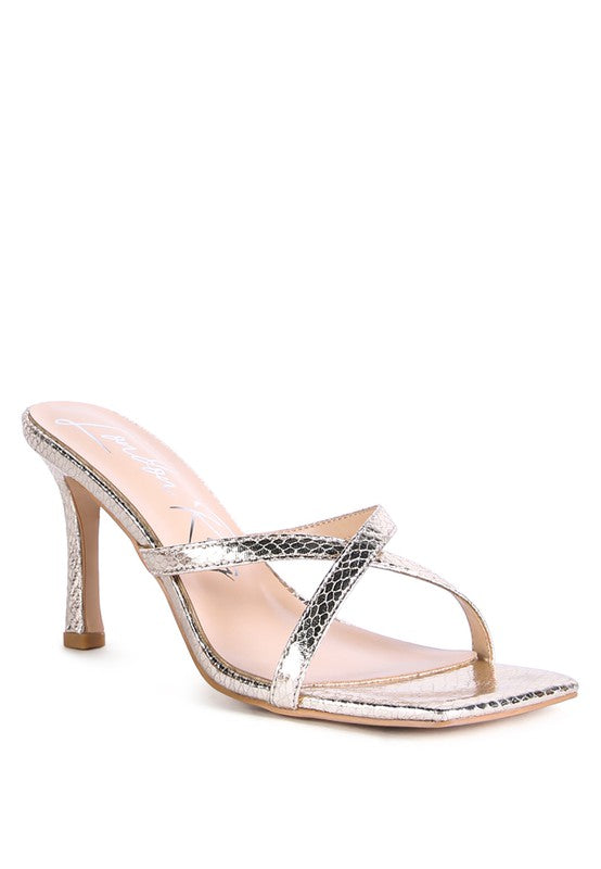 MURIEL CROC CROSS STRAP SLIDER SANDALS