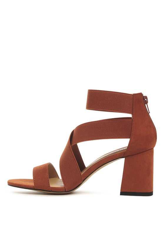 Brick Red BENICIA ELASTIC STRAPPY BLOCK HEEL SANDALS