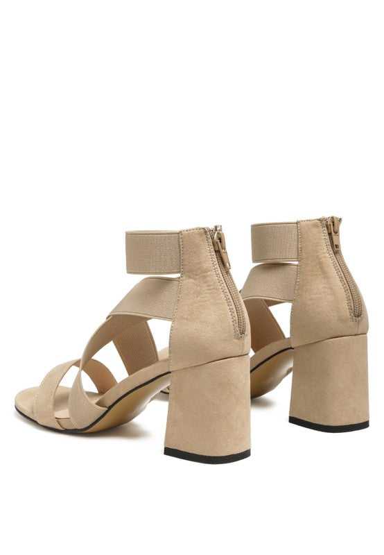 Taupe BENICIA ELASTIC STRAPPY BLOCK HEEL SANDALS