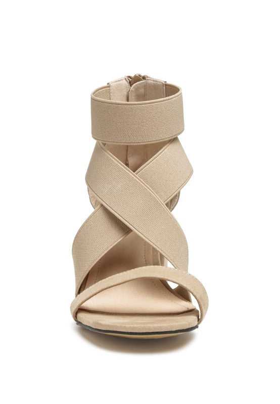 Taupe BENICIA ELASTIC STRAPPY BLOCK HEEL SANDALS