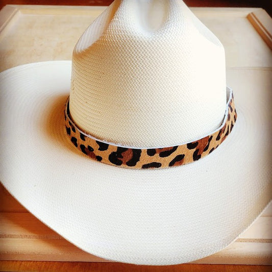 White Leopard Hair-On-Hide Leather Hat Band
