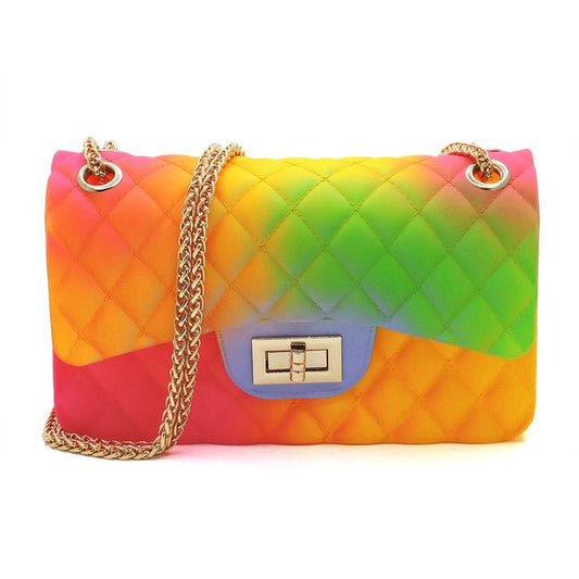 Multi Quilt Embossed Multi Color Jelly Shoulder Bag