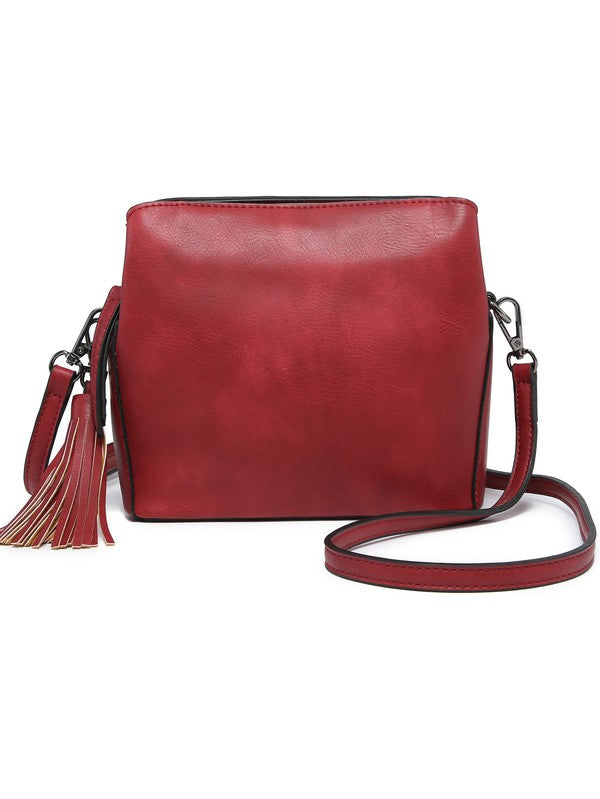 Red  small crossbody bag triple multipockets