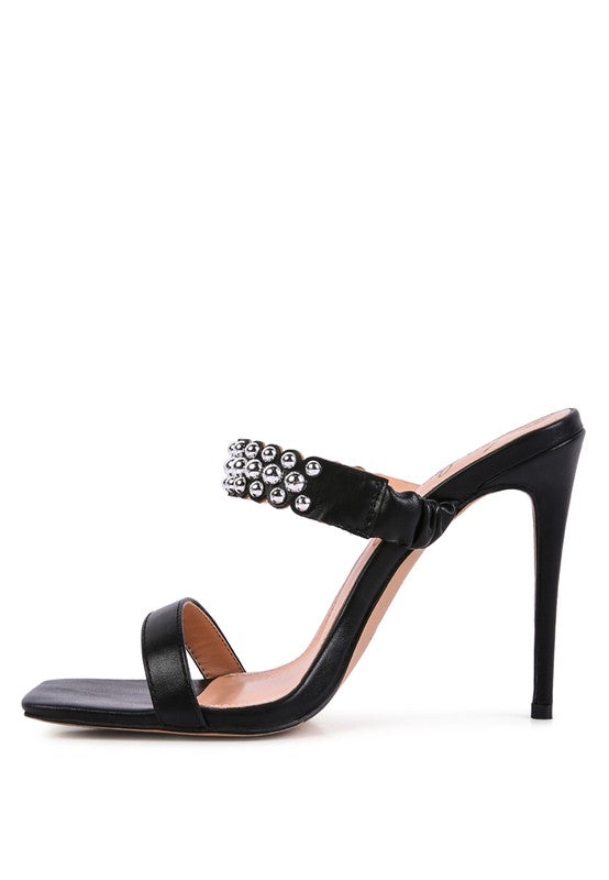 Black BANDY HIGH HEEL METAL BALL SANDALS