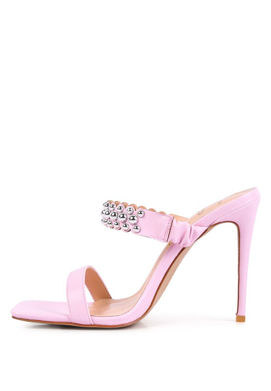 Pink BANDY HIGH HEEL METAL BALL SANDALS