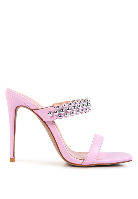 Pink BANDY HIGH HEEL METAL BALL SANDALS