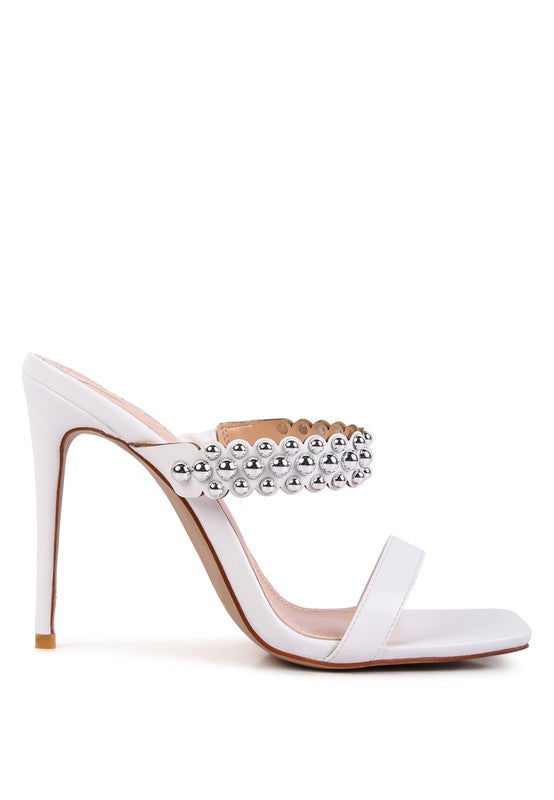 White BANDY HIGH HEEL METAL BALL SANDALS