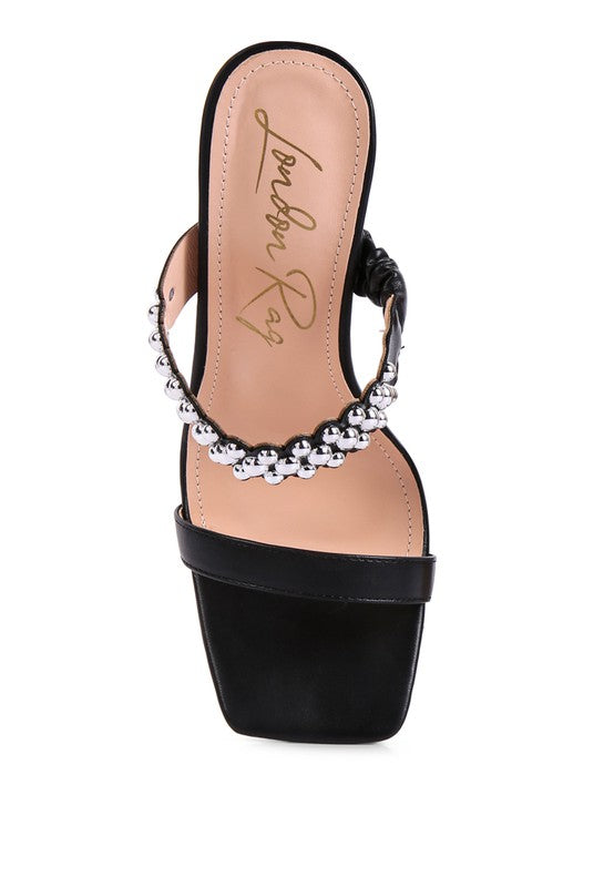 Black BANDY HIGH HEEL METAL BALL SANDALS