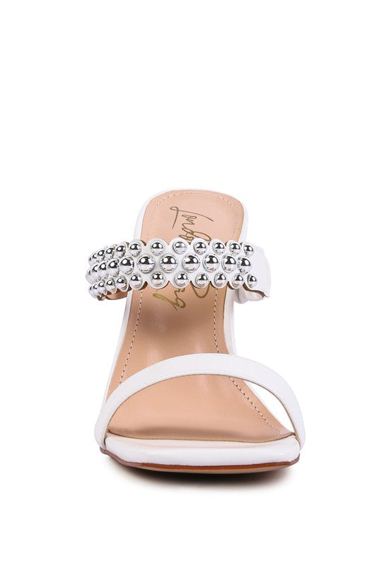 White BANDY HIGH HEEL METAL BALL SANDALS