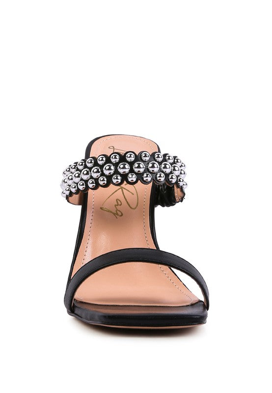 Black BANDY HIGH HEEL METAL BALL SANDALS