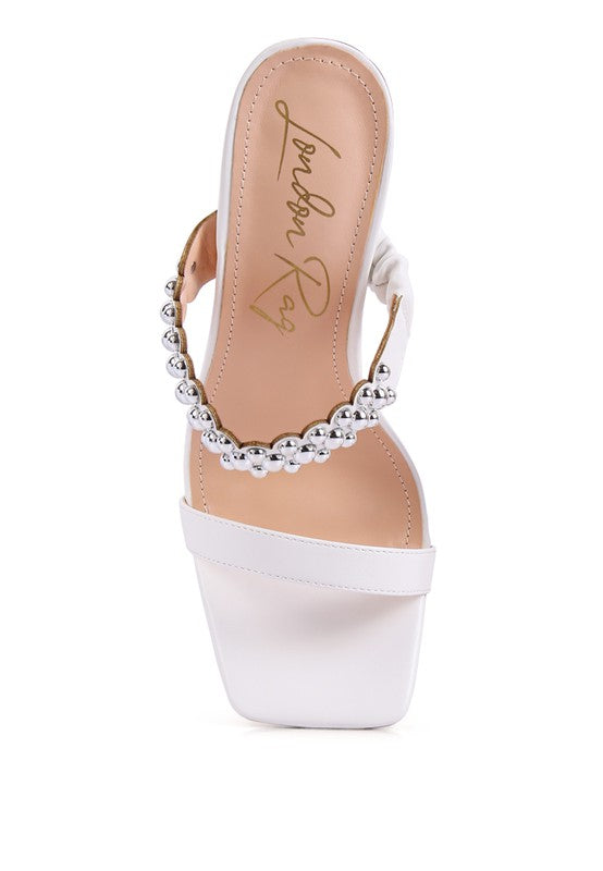 White BANDY HIGH HEEL METAL BALL SANDALS