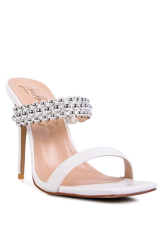 White BANDY HIGH HEEL METAL BALL SANDALS