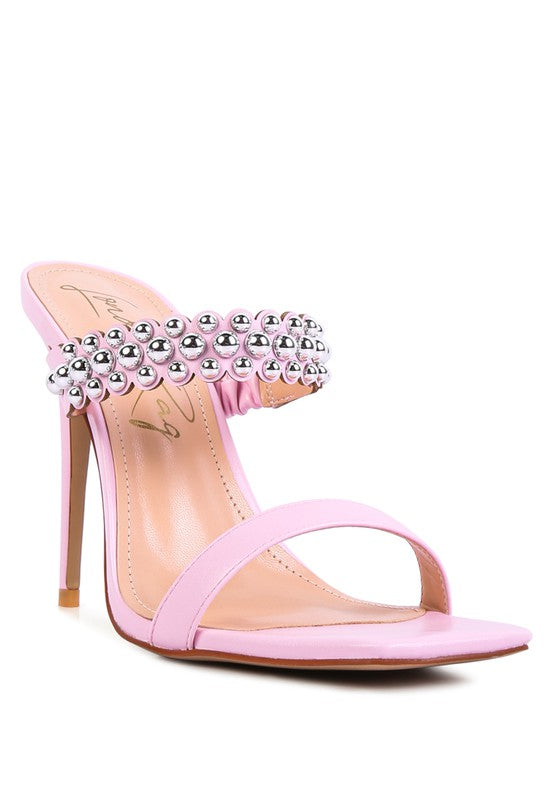 Pink BANDY HIGH HEEL METAL BALL SANDALS