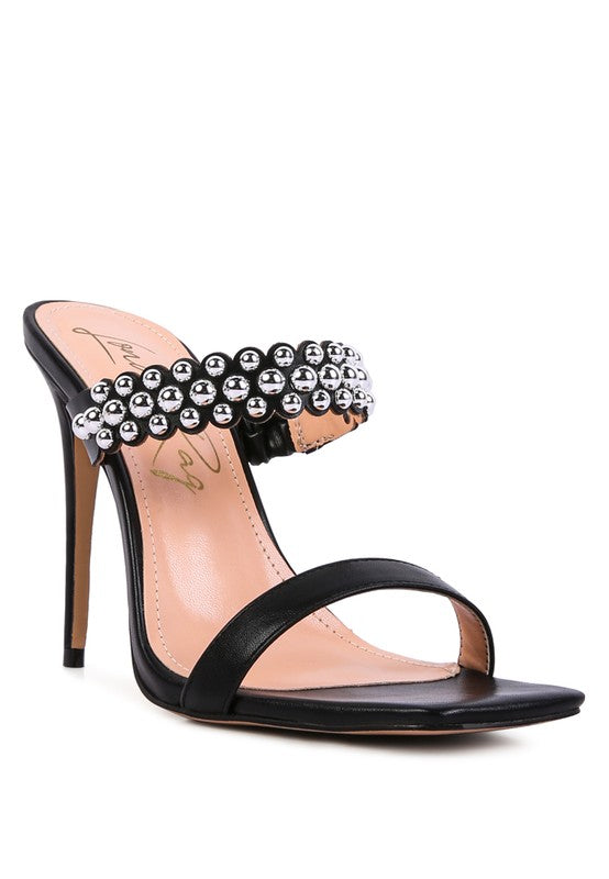 Black BANDY HIGH HEEL METAL BALL SANDALS