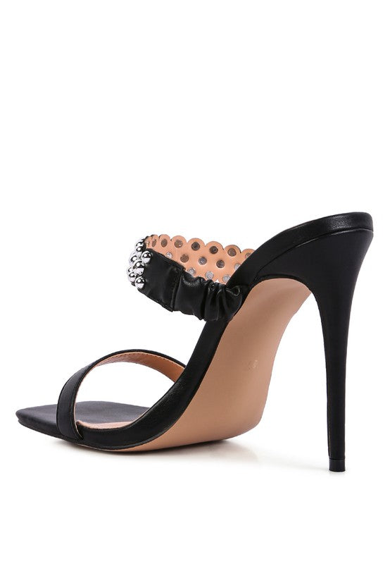 Black BANDY HIGH HEEL METAL BALL SANDALS