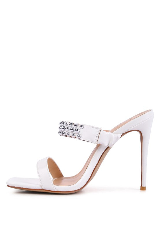 White BANDY HIGH HEEL METAL BALL SANDALS