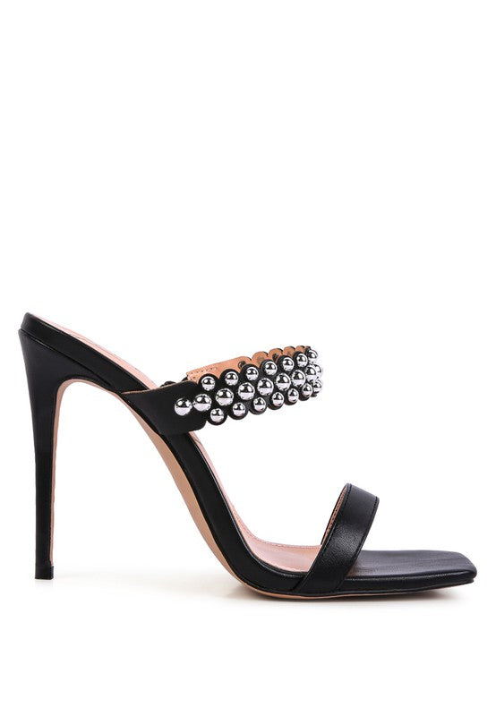 Black BANDY HIGH HEEL METAL BALL SANDALS