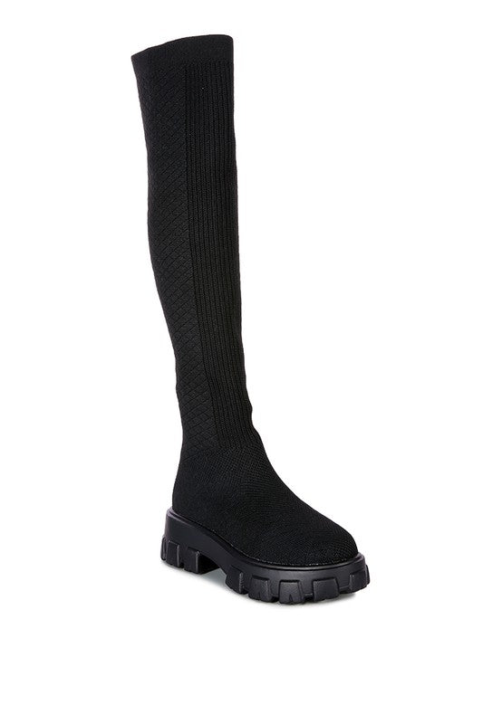 Black LORO Stretch Knit Knee High Boots