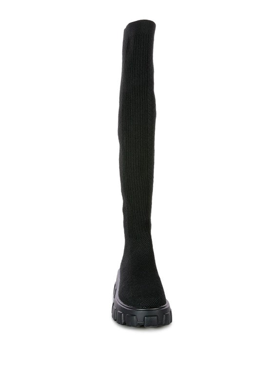 Black LORO Stretch Knit Knee High Boots