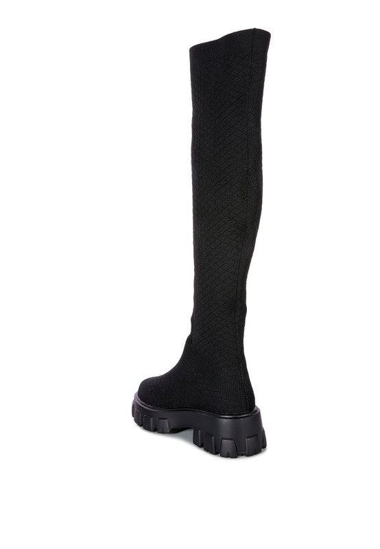 Black LORO Stretch Knit Knee High Boots