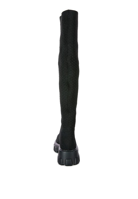 Black LORO Stretch Knit Knee High Boots