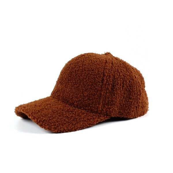 Dark Carmel Boucle Sherpa Teddy Bear Knit Ball Cap