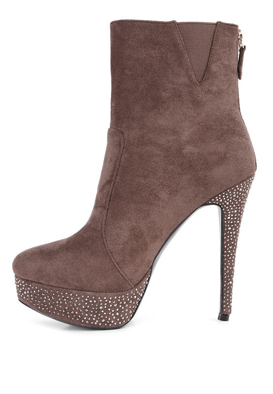 Taupe Espiree Microfiber High Heeled Ankle Boots