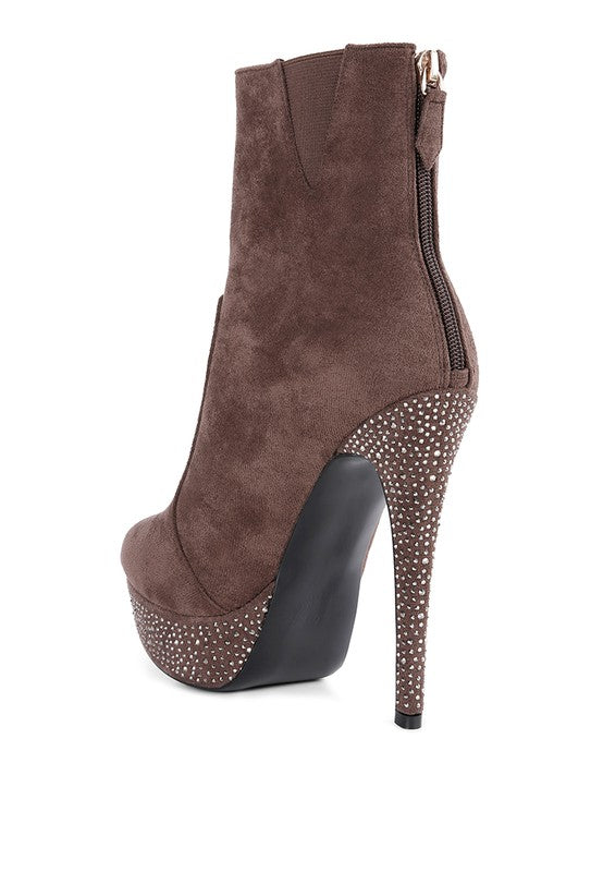 Taupe Espiree Microfiber High Heeled Ankle Boots
