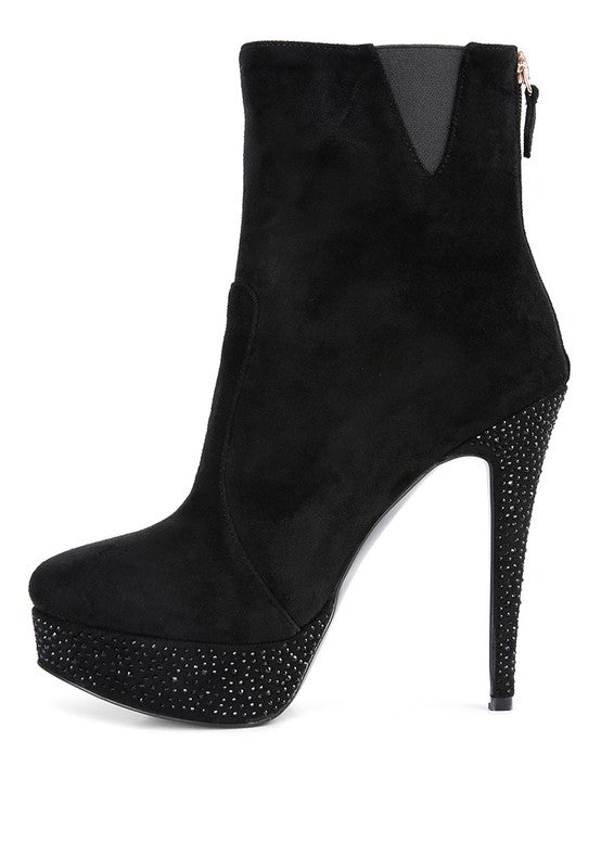 Black Espiree Microfiber High Heeled Ankle Boots