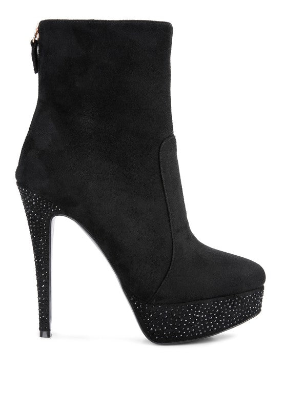 Black Espiree Microfiber High Heeled Ankle Boots