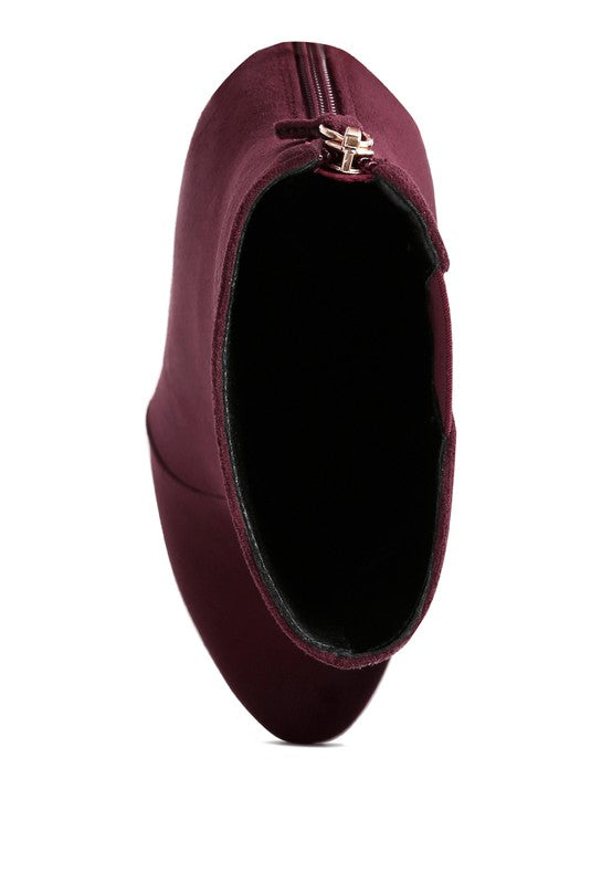 Burgundy Espiree Microfiber High Heeled Ankle Boots