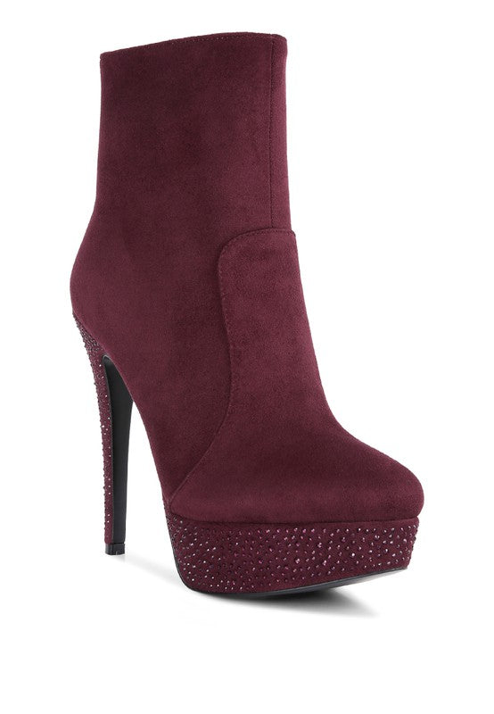 Burgundy Espiree Microfiber High Heeled Ankle Boots